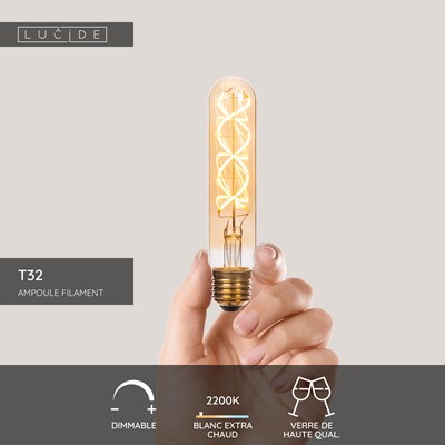 Lucide T32 - Ampoule filament - Ø 3 cm - E27 - 1x4,9W 2200K - Ambre